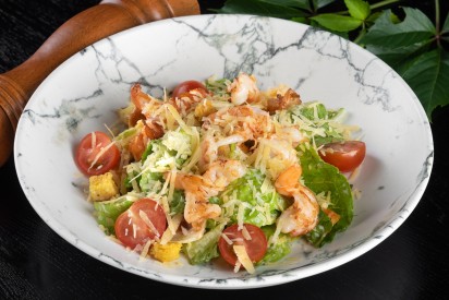 Caesar salad with langoustines